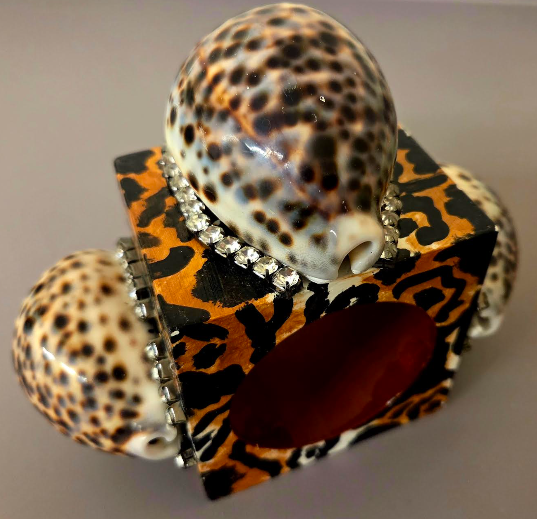 Cowrie Shell Leopard Wood Cuff - Iris Apfel Inspired