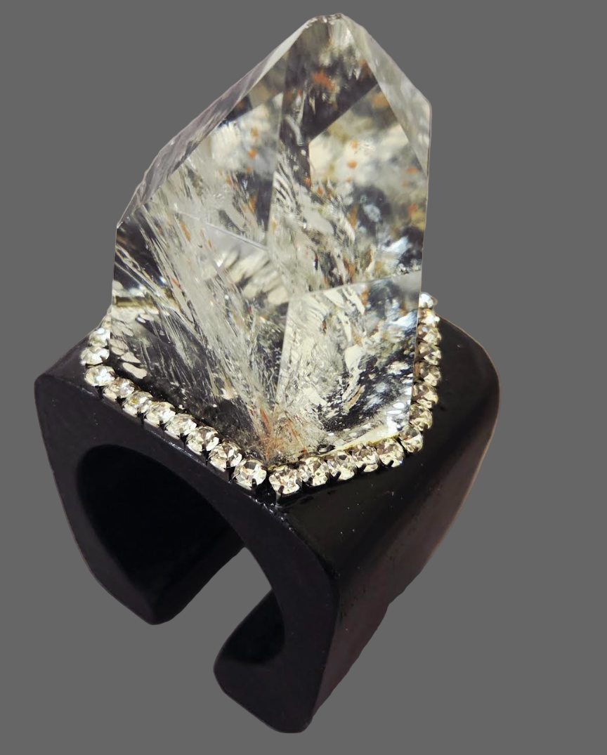 Huge Phantom Quartz Cuff - Black Rhinestone Showstopper