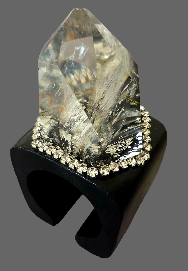 Huge Phantom Quartz Cuff - Black Rhinestone Showstopper