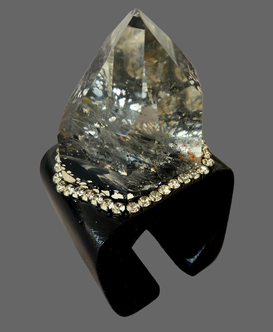 Huge Phantom Quartz Cuff - Black Rhinestone Showstopper