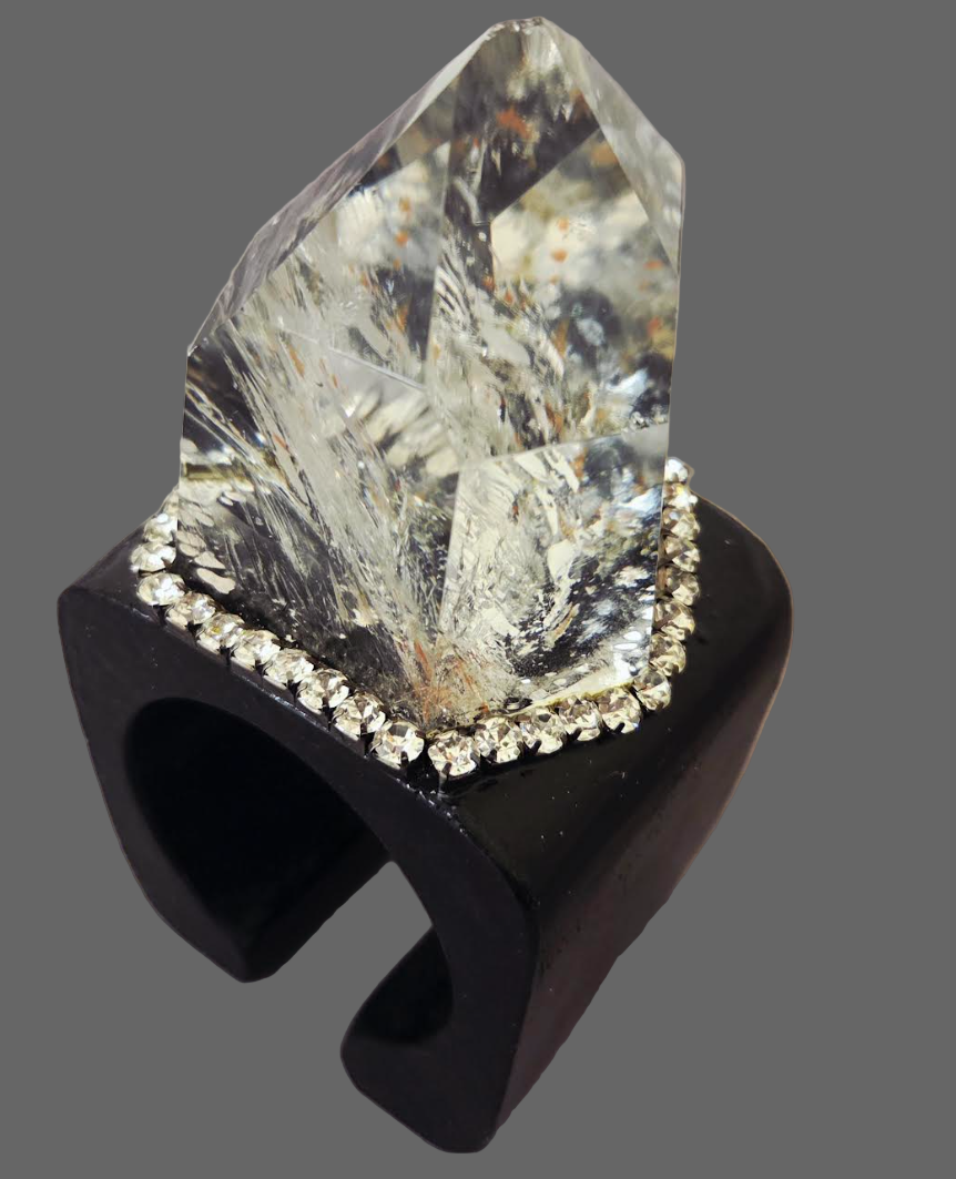 Huge Phantom Quartz Cuff - Black Rhinestone Showstopper