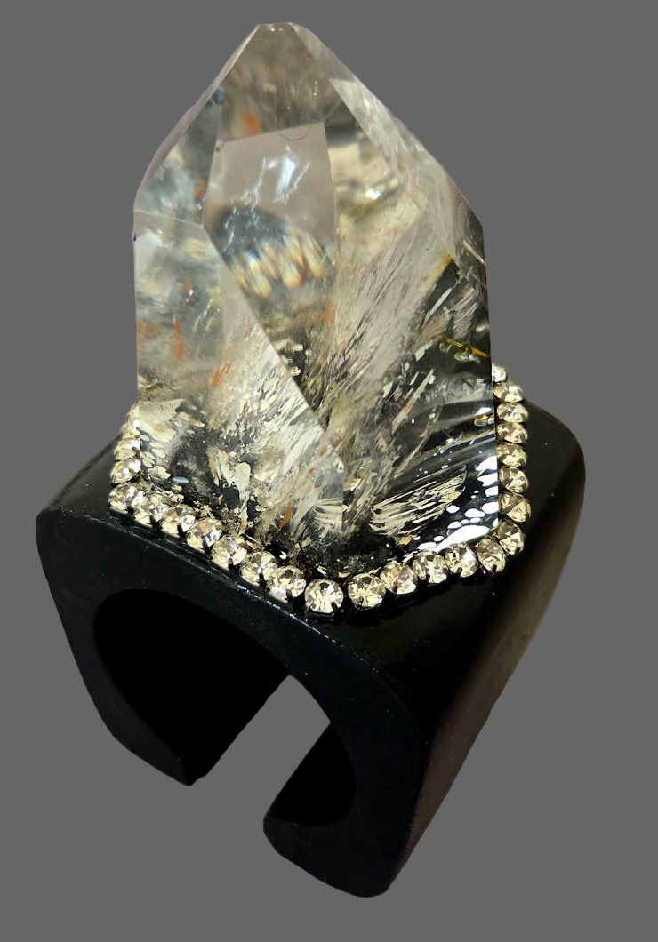 Huge Phantom Quartz Cuff - Black Rhinestone Showstopper