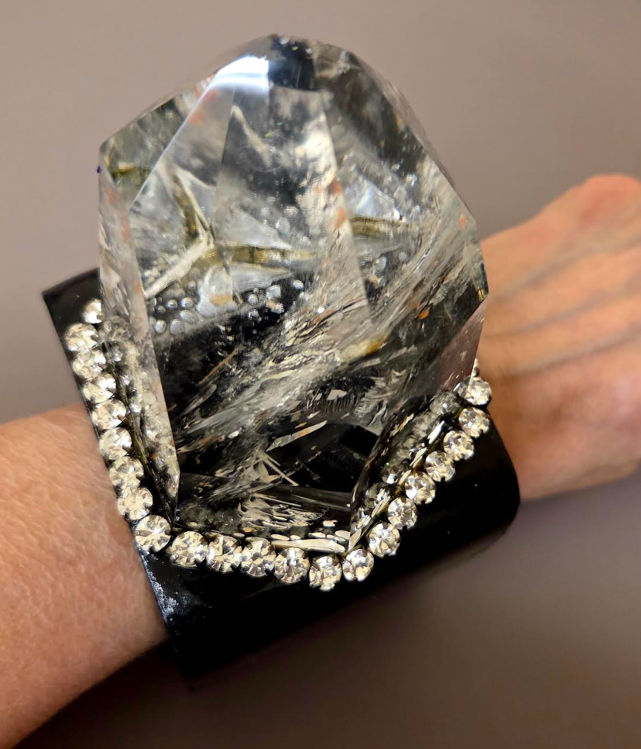 Huge Phantom Quartz Cuff - Black Rhinestone Showstopper