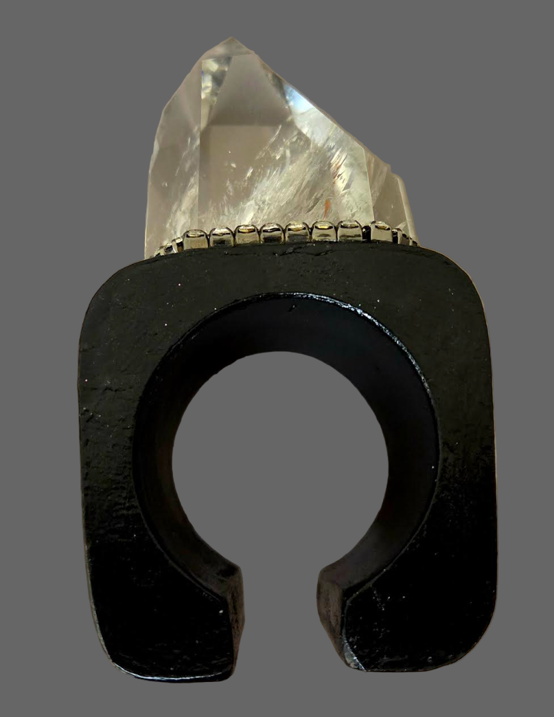 Huge Phantom Quartz Cuff - Black Rhinestone Showstopper