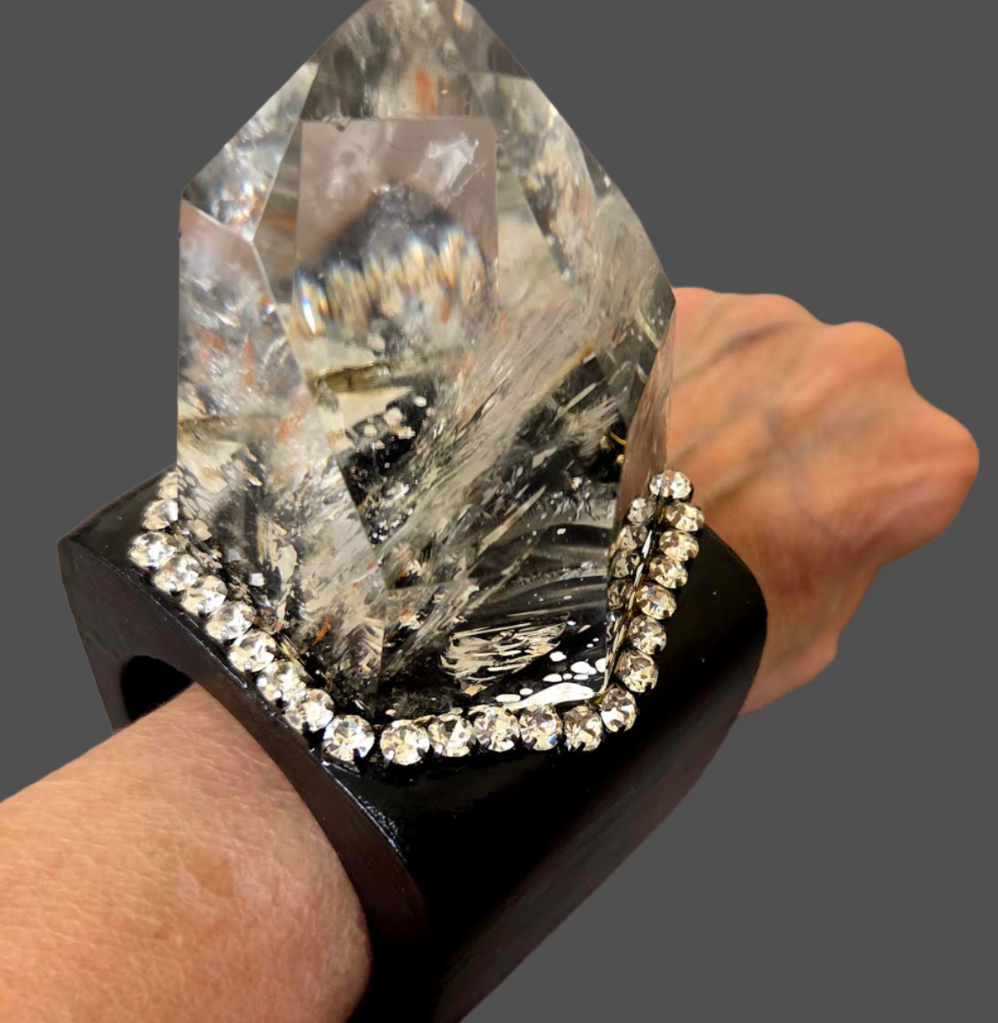 Huge Phantom Quartz Cuff - Black Rhinestone Showstopper