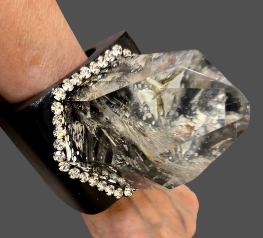 Huge Phantom Quartz Cuff - Black Rhinestone Showstopper