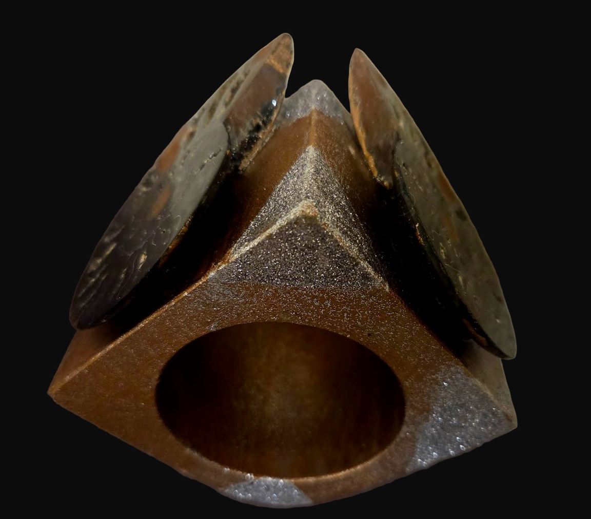 Bold Oversized Wood Statement Cuff With Prehistoric Ammonite Fossils