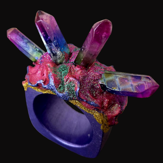 Purple Aura Quartz Cuff - Multi Color Crystal Statement