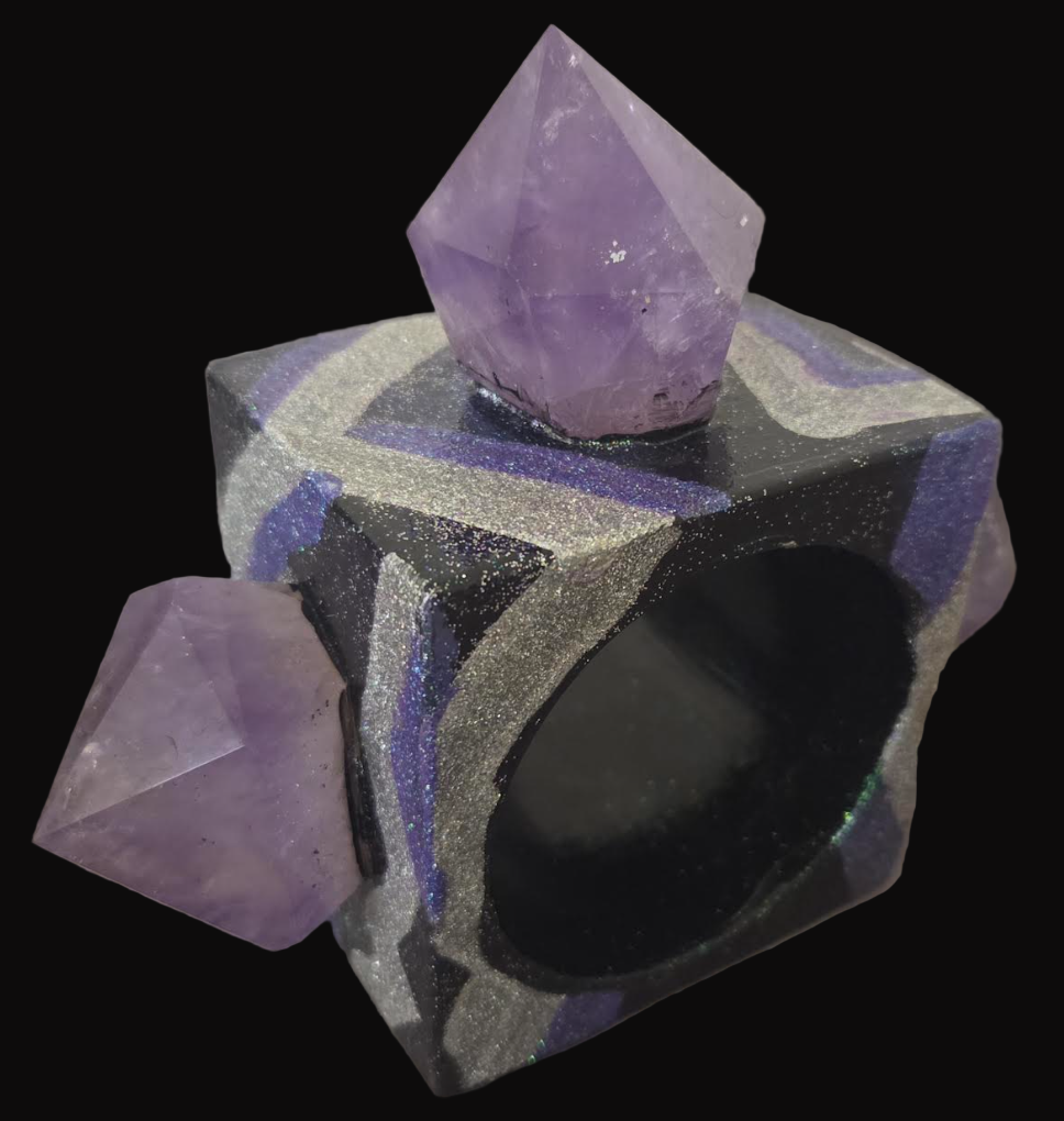 Oversized Square Statement Cuff - Amethyst & Art Deco