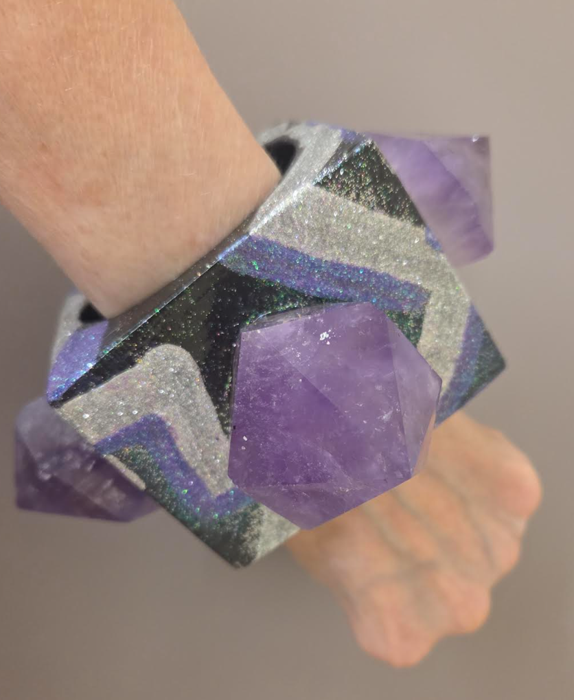 Oversized Square Statement Cuff - Amethyst & Art Deco