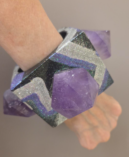 Oversized Square Statement Cuff - Amethyst & Art Deco