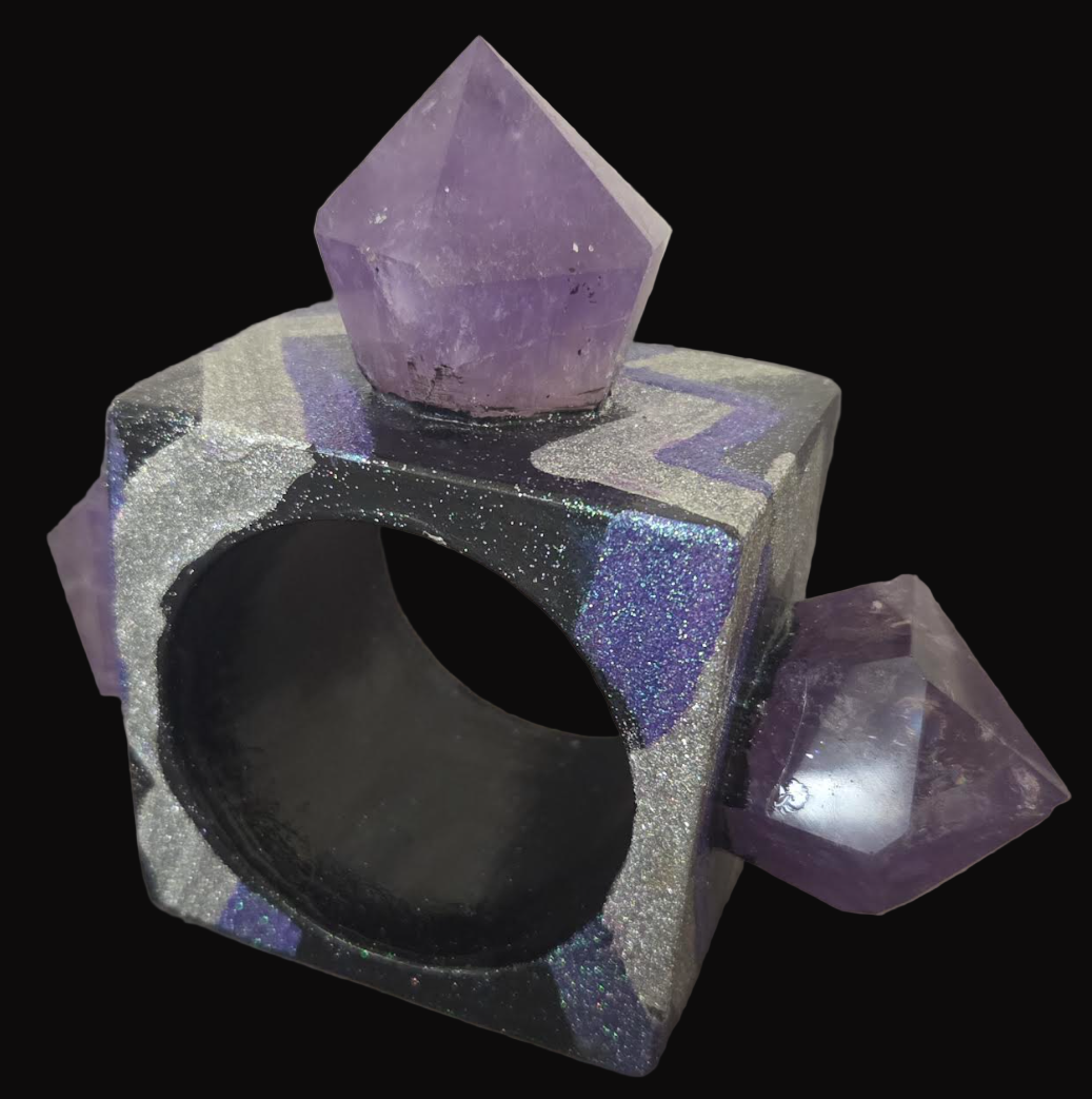 Oversized Square Statement Cuff - Amethyst & Art Deco