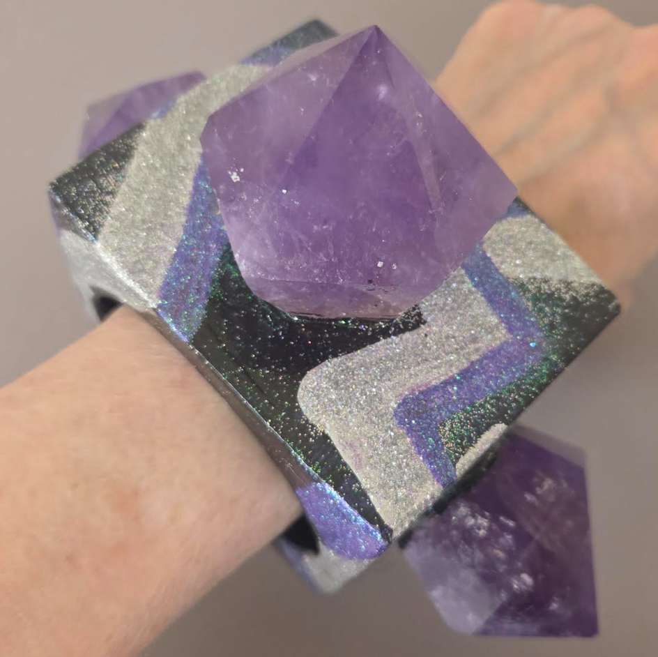 Oversized Square Statement Cuff - Amethyst & Art Deco