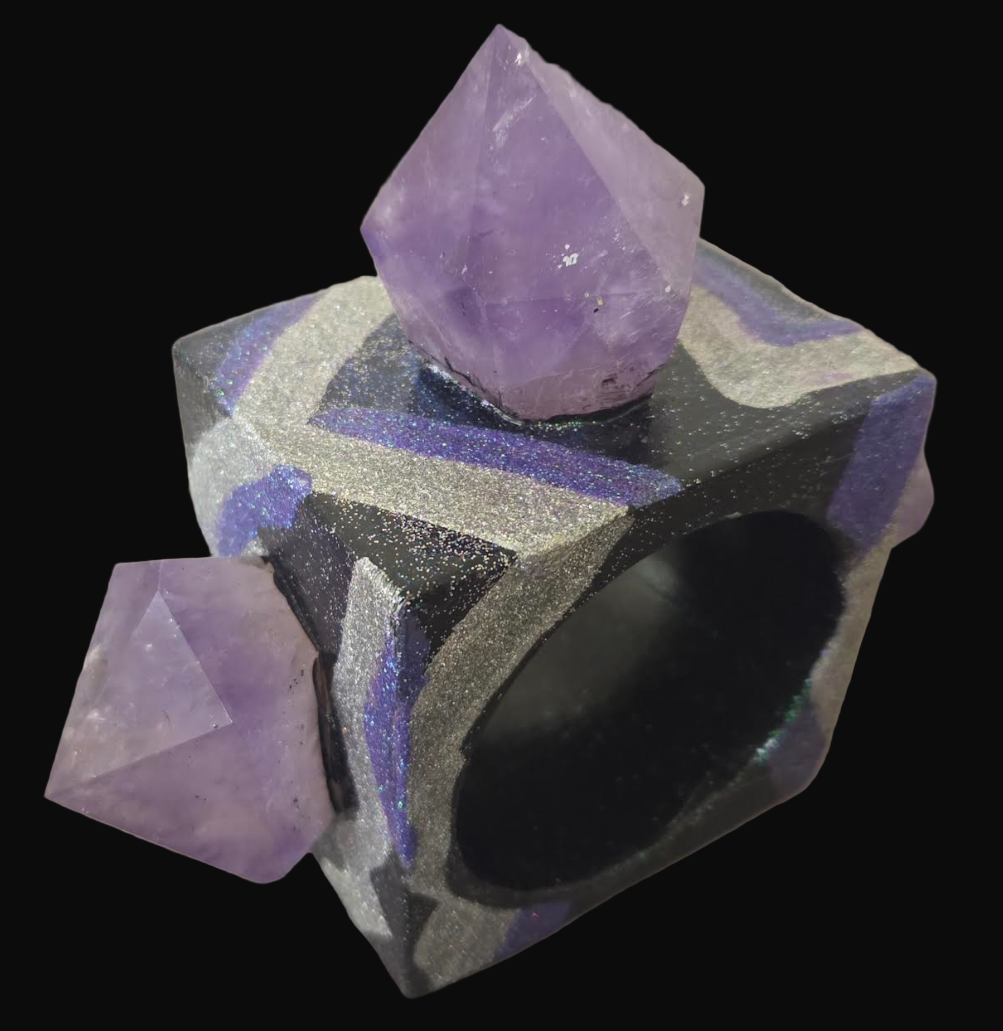 Oversized Square Statement Cuff - Amethyst & Art Deco