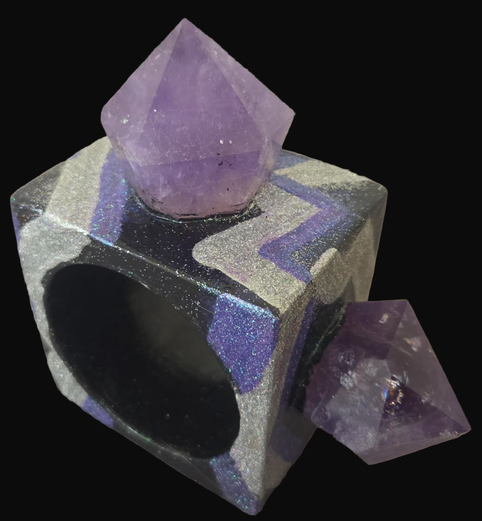 Oversized Square Statement Cuff - Amethyst & Art Deco