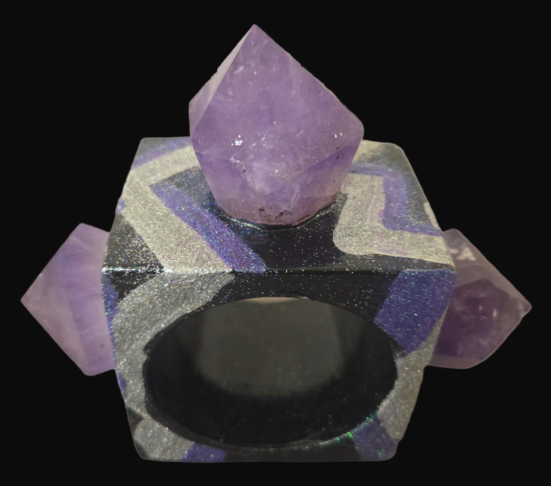 Oversized Square Statement Cuff - Amethyst & Art Deco