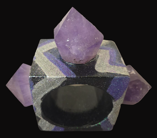 Oversized Square Statement Cuff - Amethyst & Art Deco