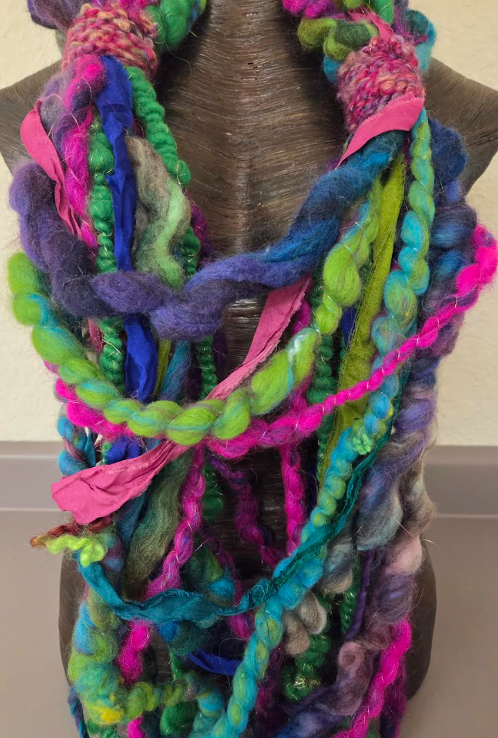Messy Art Yarn Sculpted Chest Piece - Mixed Media Textile Necklace Scarf