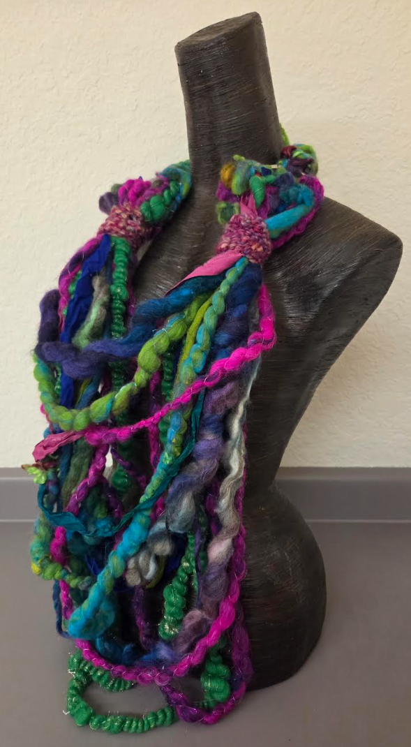 Messy Art Yarn Sculpted Chest Piece - Mixed Media Textile Necklace Scarf
