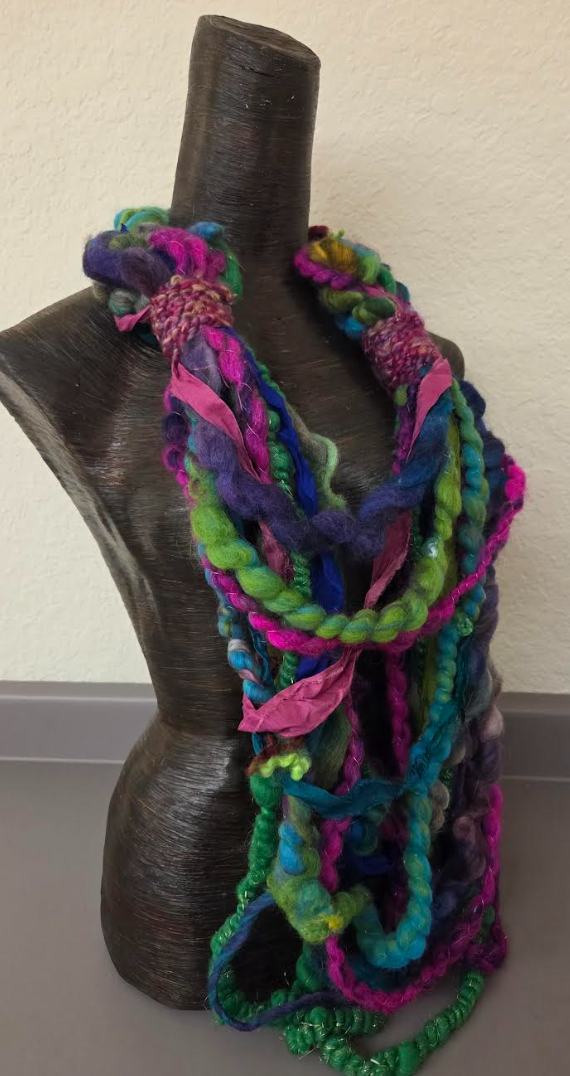 Messy Art Yarn Sculpted Chest Piece - Mixed Media Textile Necklace Scarf