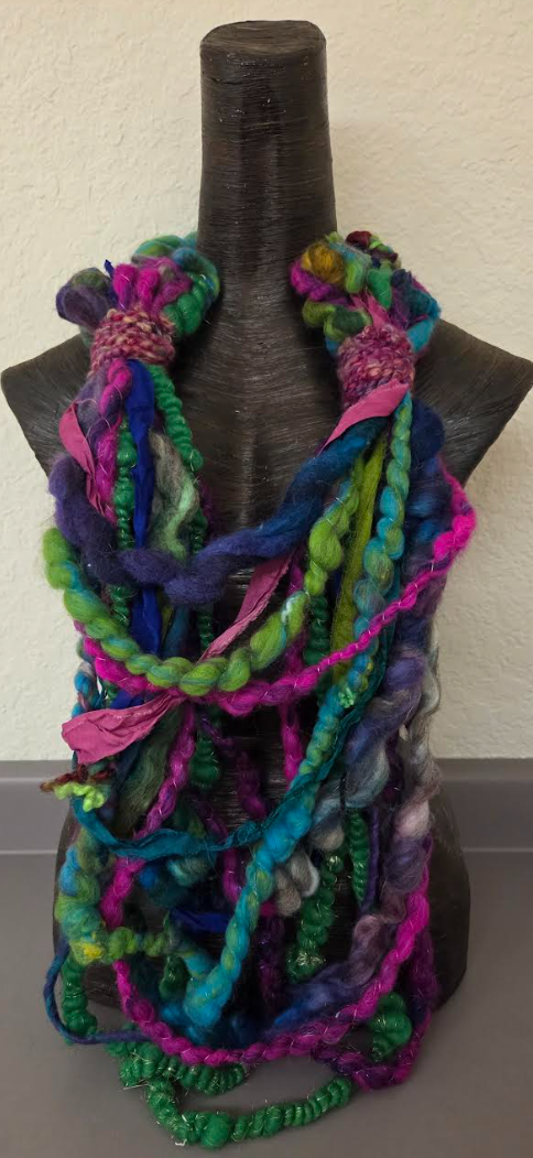 Messy Art Yarn Sculpted Chest Piece - Mixed Media Textile Necklace Scarf