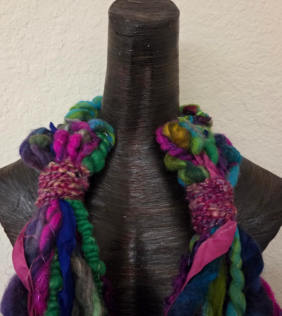 Messy Art Yarn Sculpted Chest Piece - Mixed Media Textile Necklace Scarf