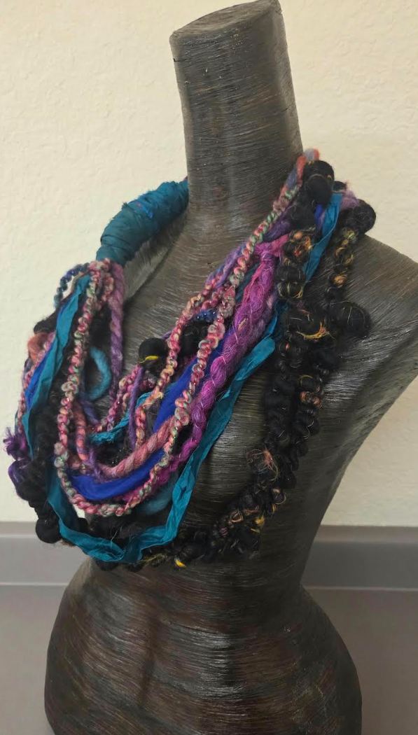 Wearable Fiber Art Scarf Statement Necklace - Textile Chest Piece