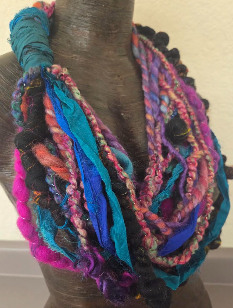 Wearable Fiber Art Scarf Statement Necklace - Textile Chest Piece