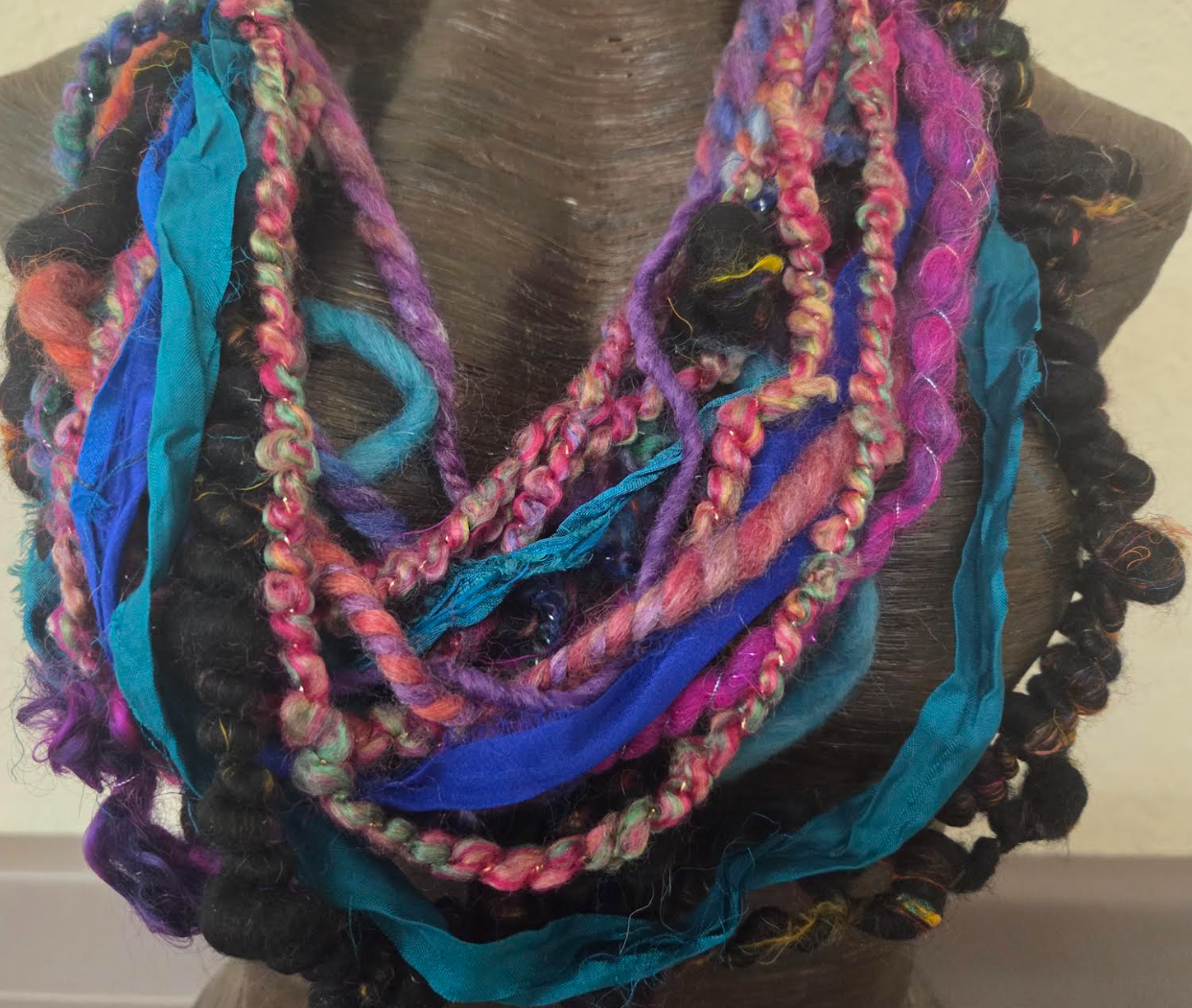 Wearable Fiber Art Scarf Statement Necklace - Textile Chest Piece
