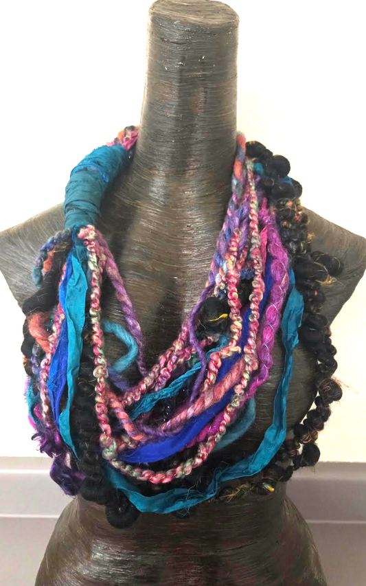 Wearable Fiber Art Scarf Statement Necklace - Textile Chest Piece