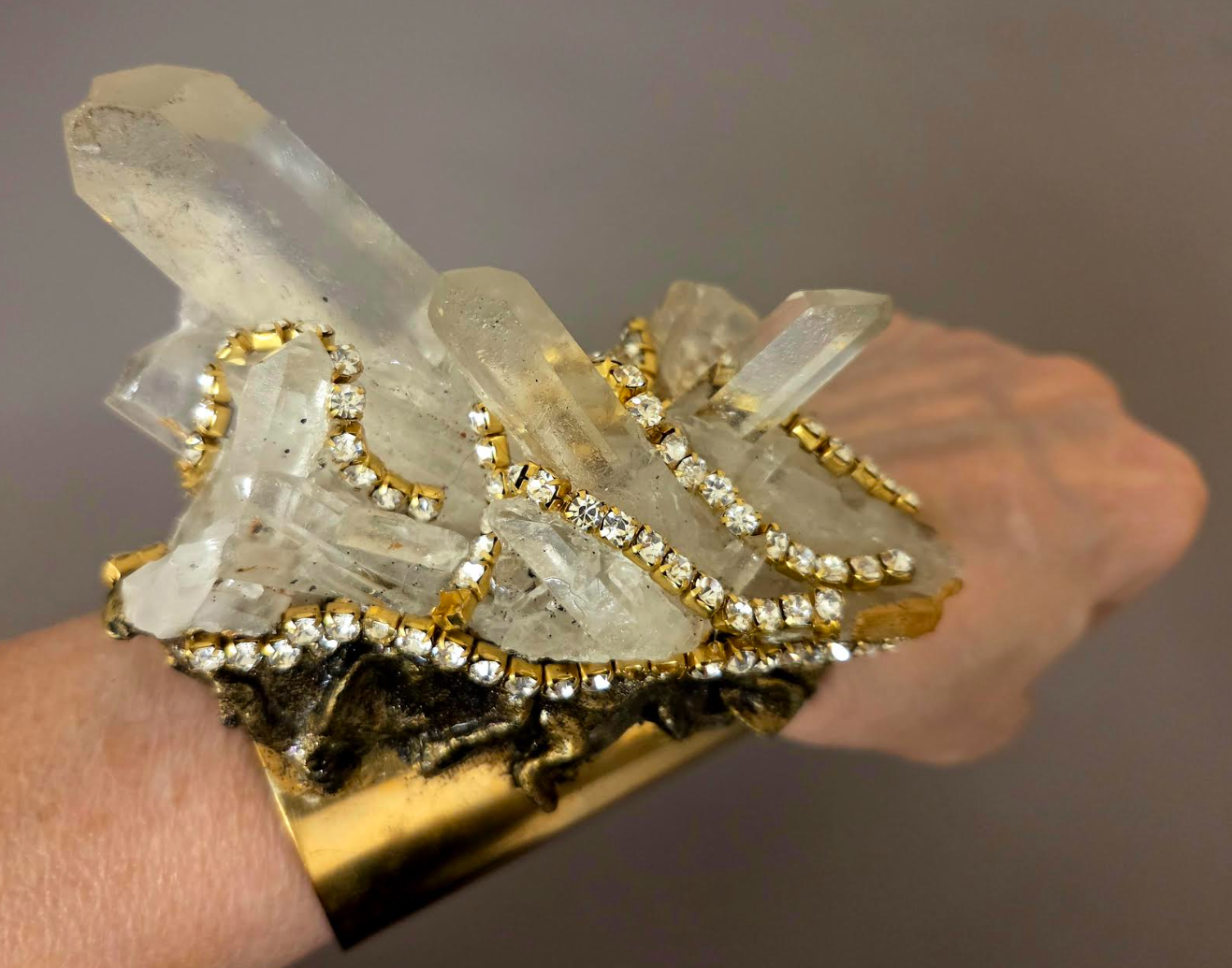 Rough Quartz & Rhinestone LUXE Cuff - Hollywood Glam