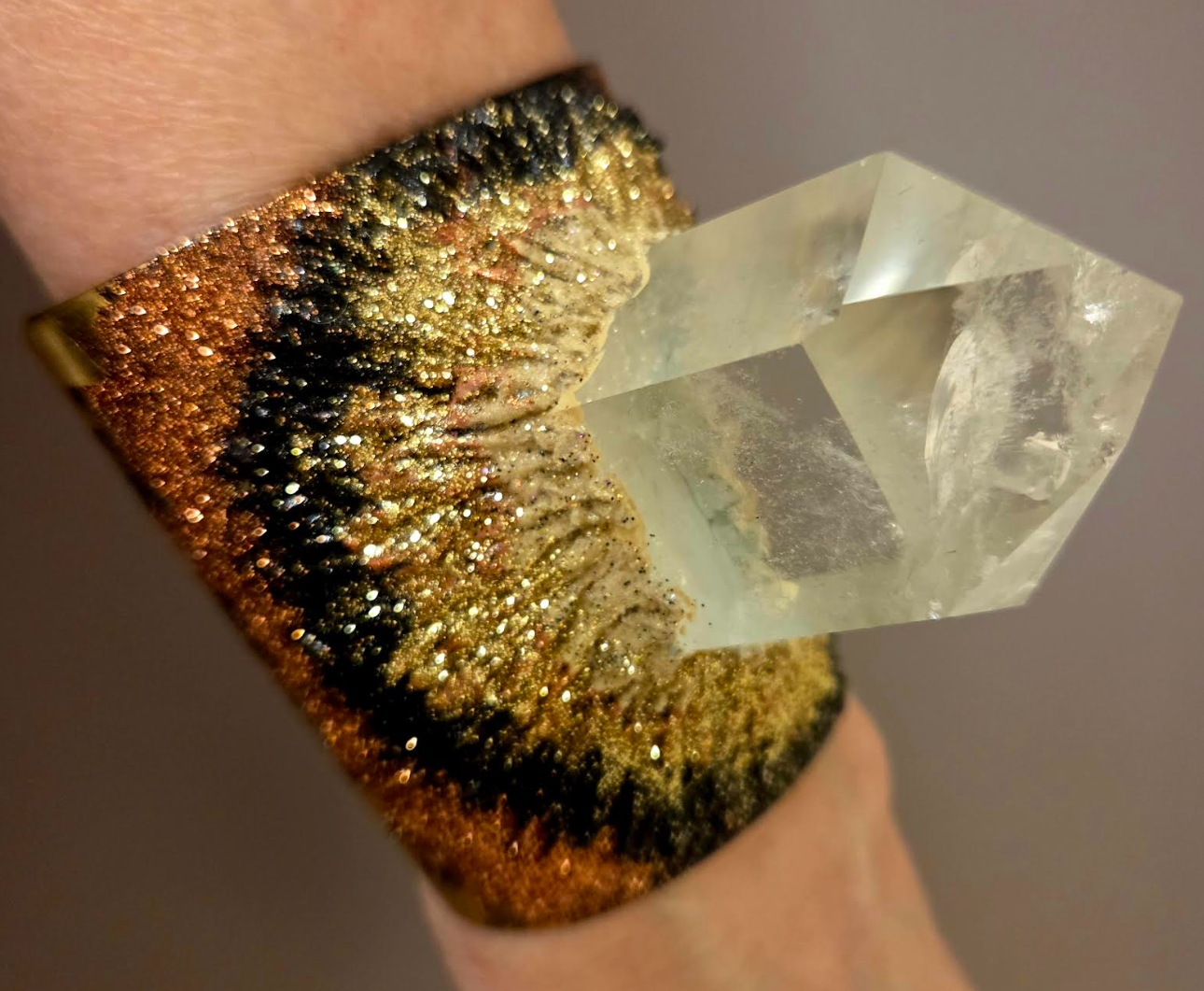 Quartz Point Ombre Glitter Brass Cuff - Wearable Art