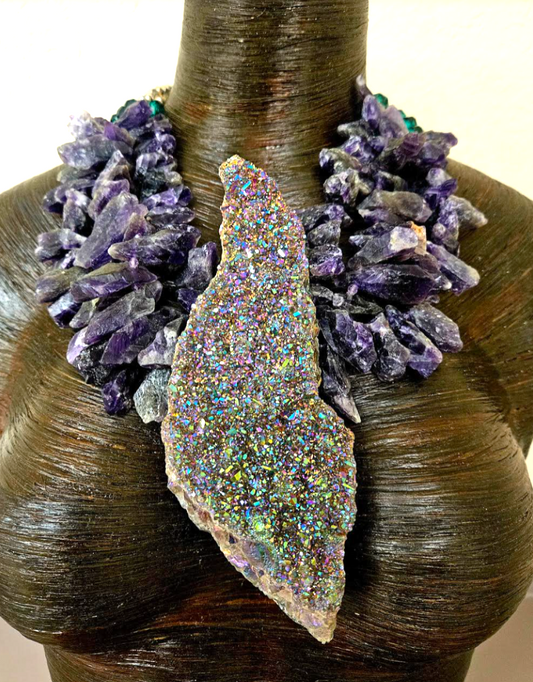 Titanium Aura & Rough Amethyst Statement Necklace