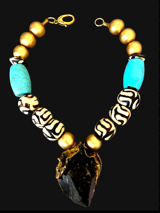 Smoky Quartz Pendant Necklace - Sculptural Statement Choker