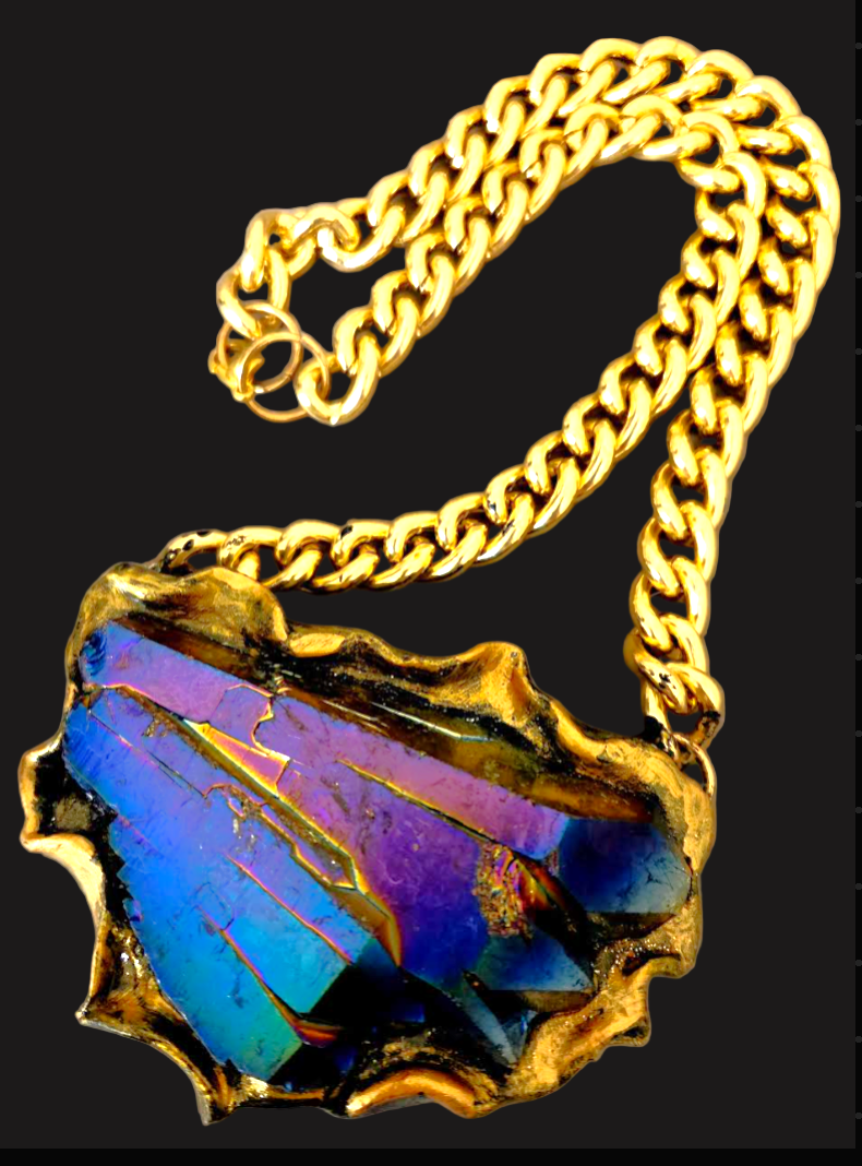 Rainbow Quartz Pendant - Flashy Luxury Artisan Statement