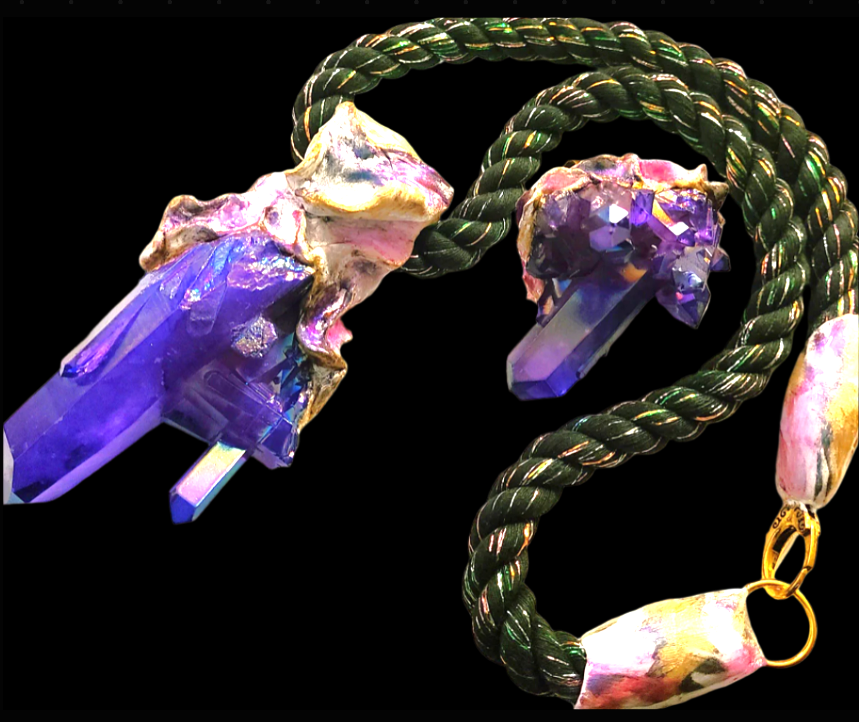 Purple Quartz Pendant & Statement Ring Set - Wearable Art