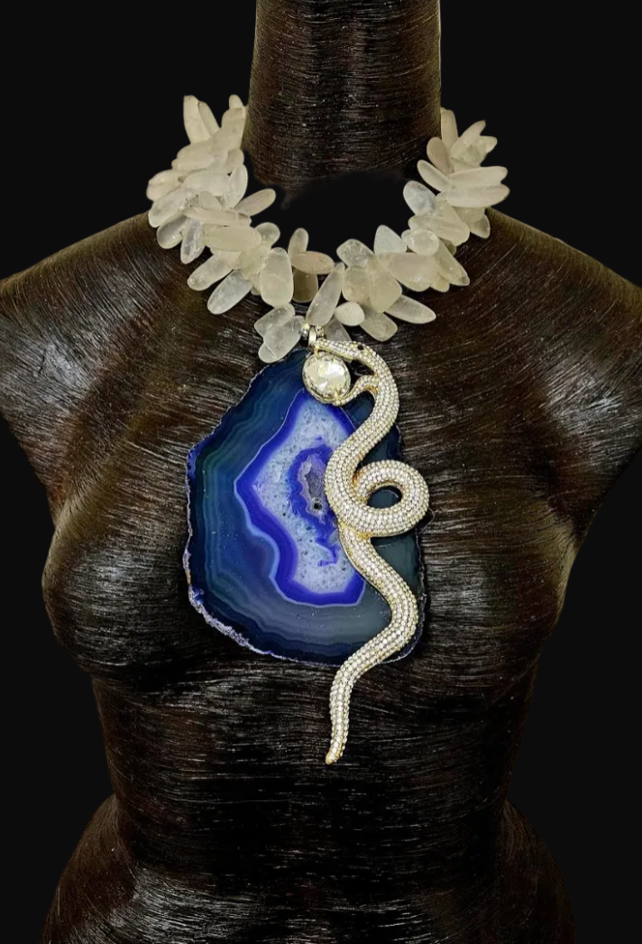 Purple Agate Snake Bling Statement Pendant - Frosted Quartz