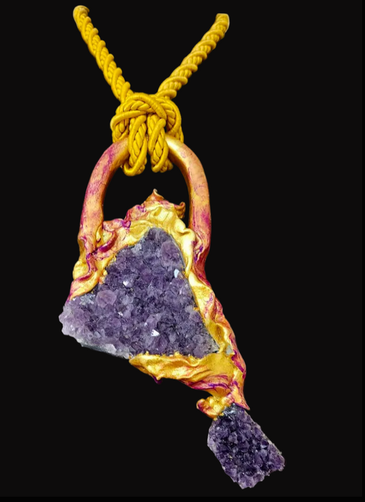 XL Raw Amethyst Sculpted Pendant - Avant Garde Chest Piece