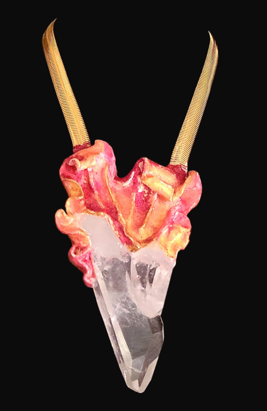 Arkansas Quartz Point Sculpted Pendant - Fire Ice Talisman