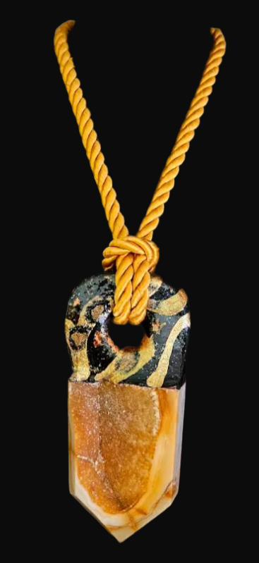Crystallized Caramel Druzy Tower Sculpted Pendant With Satin Rope