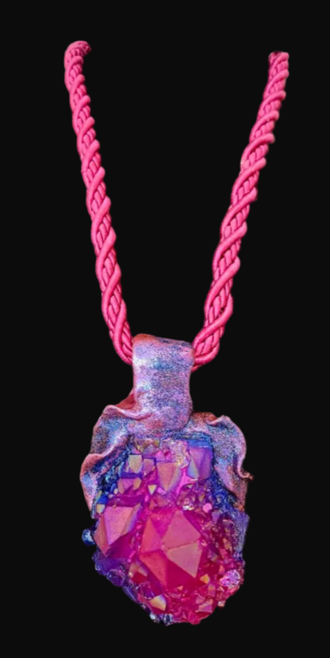 Pink Purple & Blue Sculpted Quartz Gemstone Pendant - Feminine Luxe