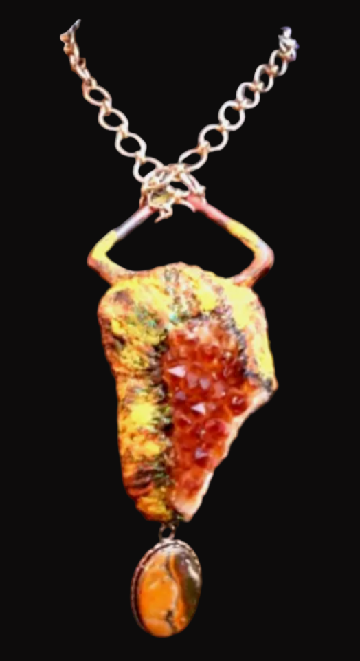 Rough Citrine Sculpted Gemstone Pendant - Bumblebee Jasper Dangle