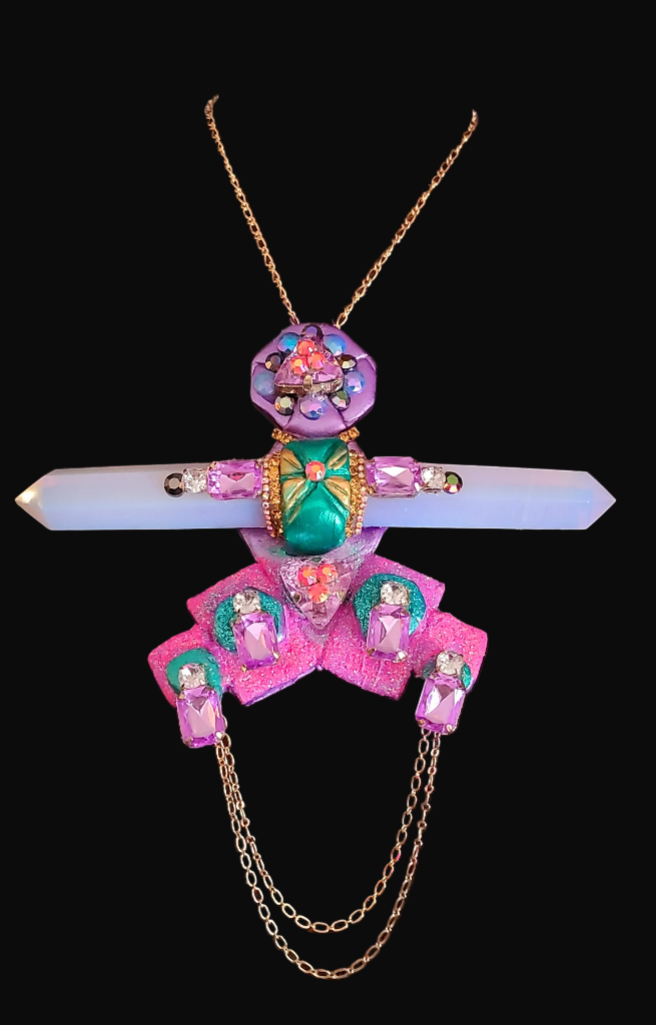 Sculpted Opalescent Quartz Art Deco Statement Pendant - Sexy Jewelry