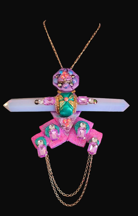 Sculpted Opalescent Quartz Art Deco Statement Pendant - Sexy Jewelry