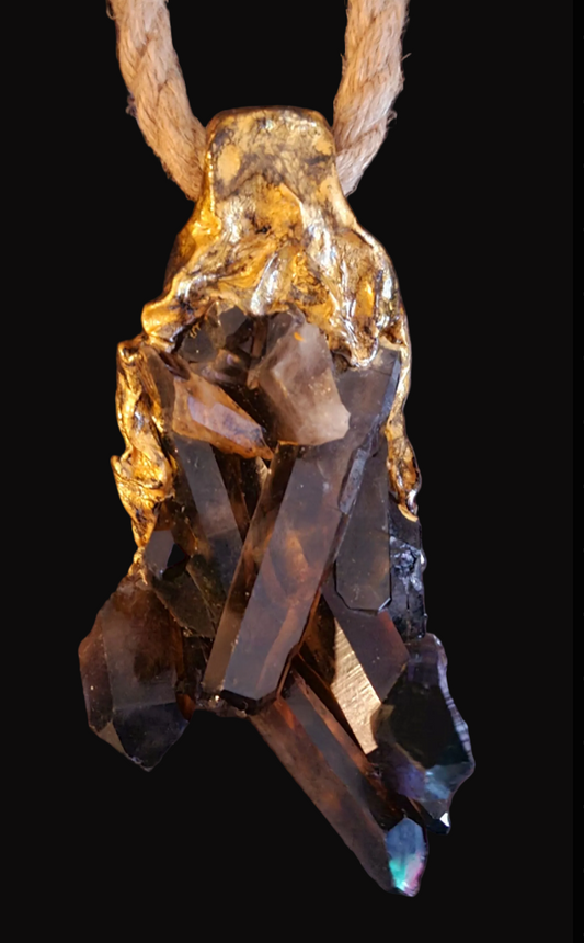 Smoky Quartz Sculpted Gemstone Pendant - Unisex Boho Couture Luxury