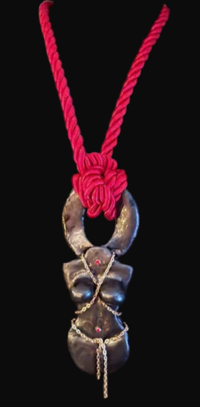 Hand Sculpted Goddess In Bondage On A Silk Cord - OOAK Fetish Jewelry