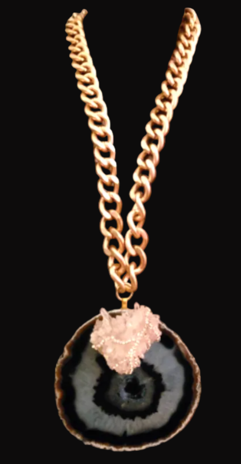 Huge Agate & Flower Quartz Statement Pendant - Hip Hop Inspired