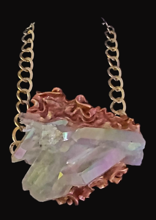 Angel Aura Quartz Sculpted Breast Plate with Bold Gold Tone Chain