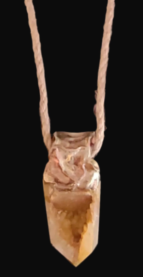 Crystallized Druzy Agate Sculpted Pendant & Hemp Rope - Boho Couture