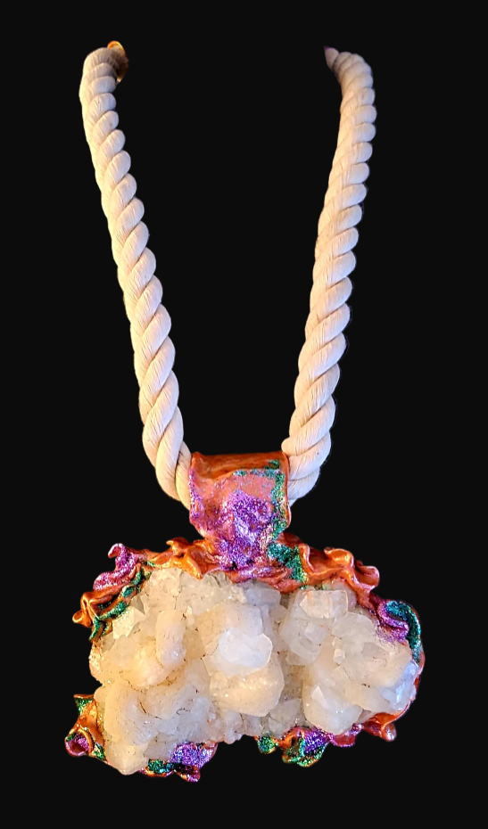 OOAK Sculpted Apophyllite & Stilbite Pendant - Unisex Crystal Talisman